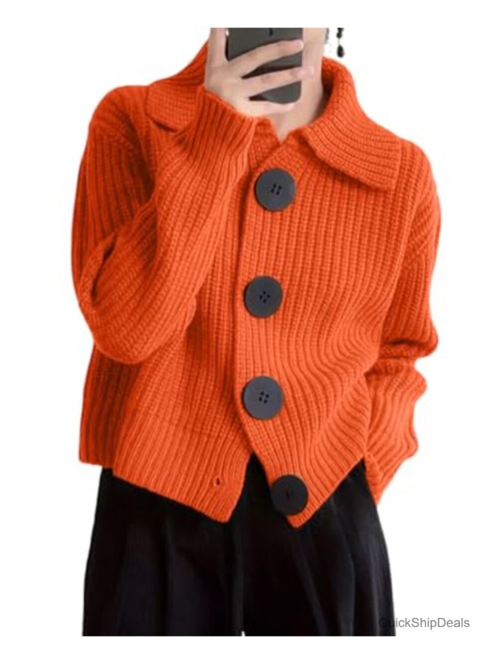 Chunky Knit Cropped Cardigan Sweater | Button Up Fall Work Top | Acrylic Blend